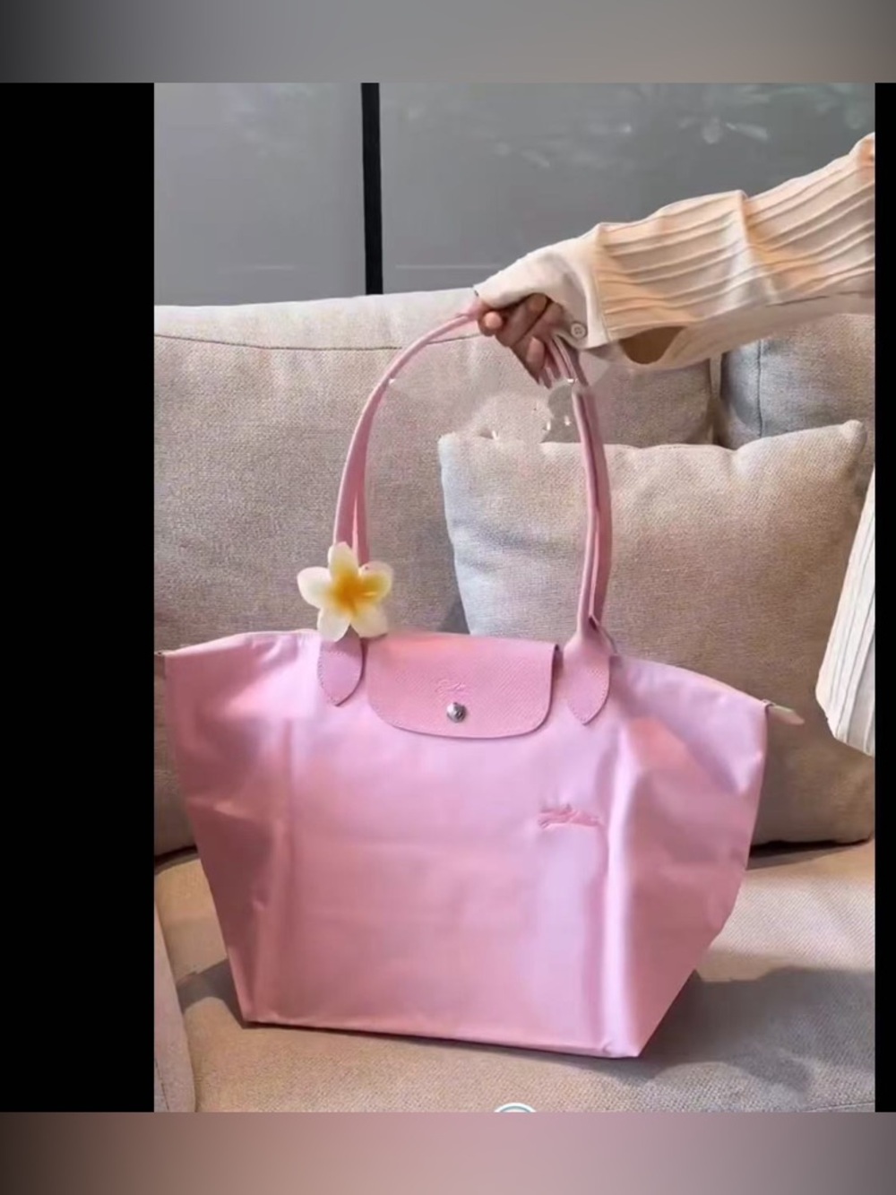 Longchamp Large Le Pliage Shoulder Tote Color petal Pink